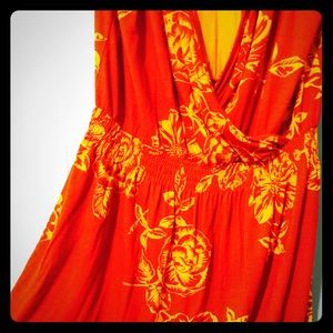 Red dress with orange flowers, size M